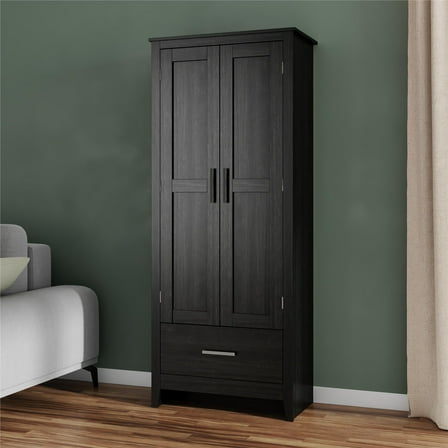 Farmhouse 2-Door, 1-Drawer Storage Cabinet, Shadow Oak