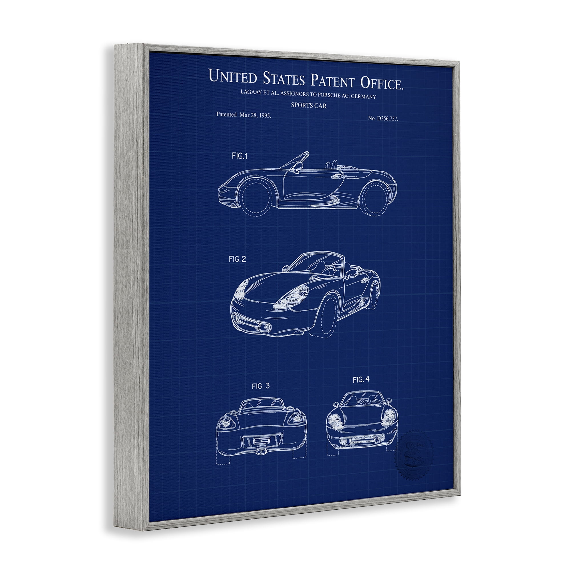 Stupell Industries Sports Car Blueprint Transportation Painting Gray Framed Art Print Wall Art, 11 x 14