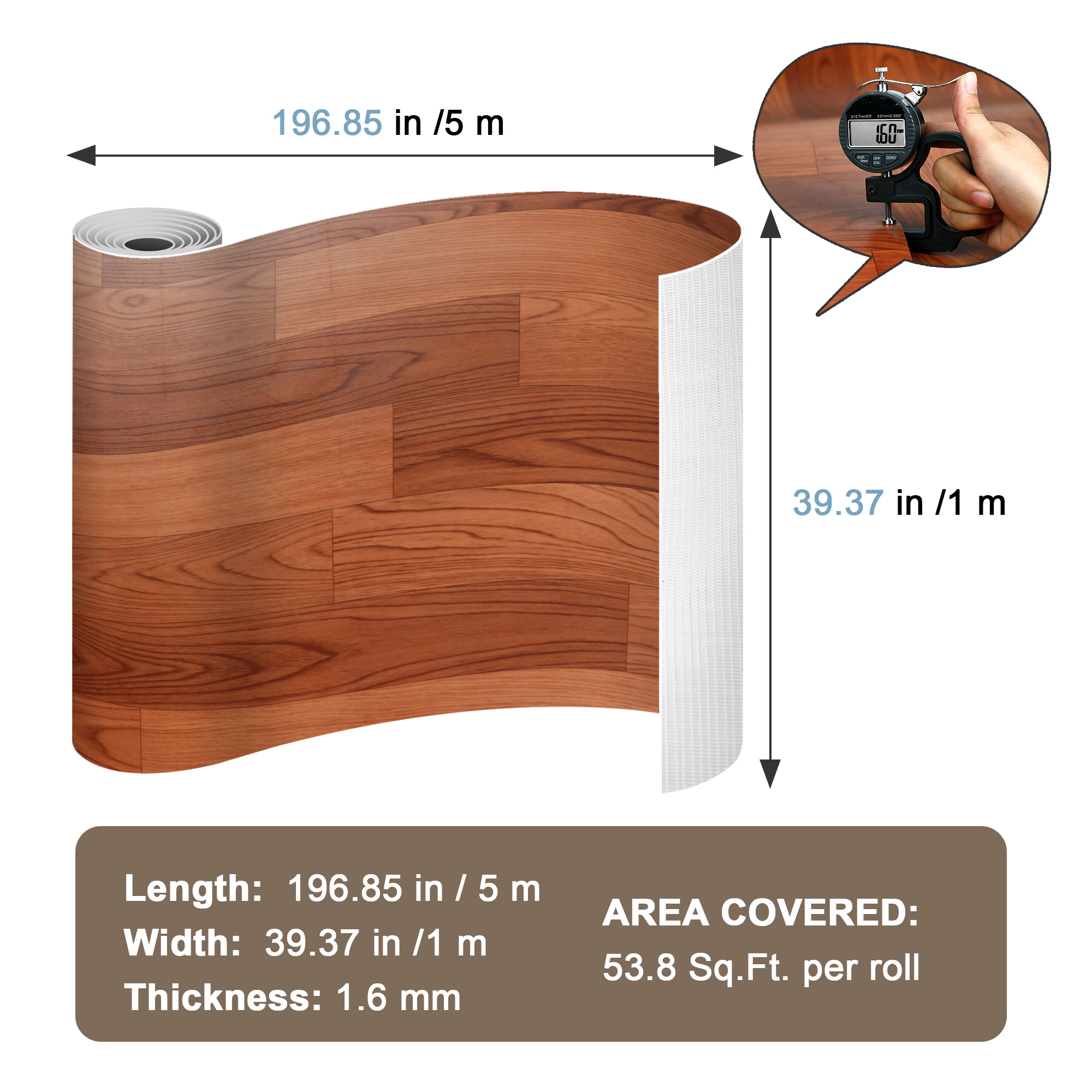 vinyl sheet flooring roll PVC luxury vinyl tile 39"x 197" Dark brown Waterproof vinyl floor planks for Bathroom Living Room Kitchen