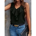 thumbnail image 4 of Women'S Ruffle Sleeveless Tops Dressy Casual Business Work Blouses Office V Neck Chiffon Shirts Summer 2025 Black L, 4 of 7