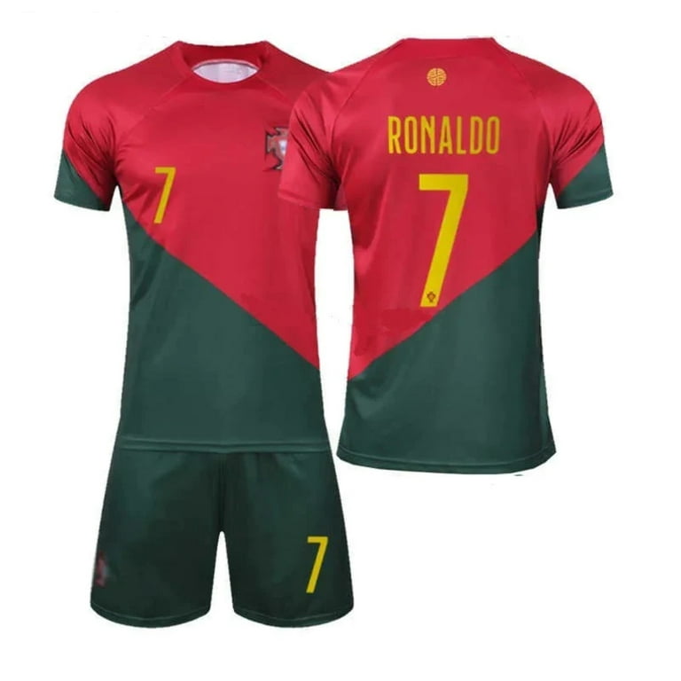 Youth Soccer Fan Ronaldo Jersey Portugal No 7 Sports Jersey Shirt Free Shorts 11-12 Years