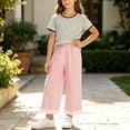 thumbnail image 2 of Bovxnpu Girls 2 Piece Outfits Short Sleeve Top and Elastic Plaid Pants Casual Outfits Set, 2 of 7
