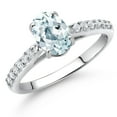 thumbnail image 2 of Gem Stone King 10K White Gold Sky Blue Aquamarine and White Lab Grown Diamond Engagement Ring for Women | 1.38 Cttw | Oval 8X6MM | Gemstone Birthstone | Wedding Anniversary Promise Ring | Size 6, 2 of 4
