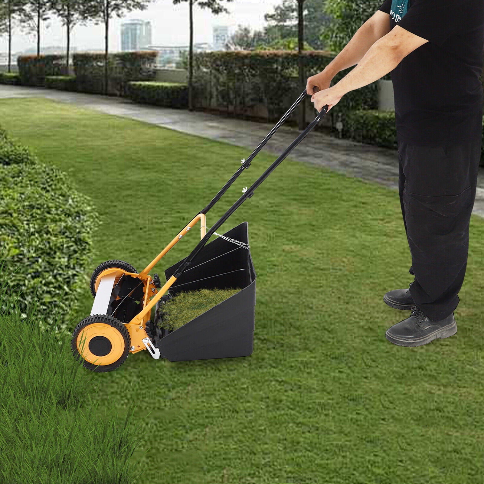Hand Push Lawn Mower 14“ Cutting Width Adjustable Height with Grass Collecting Box