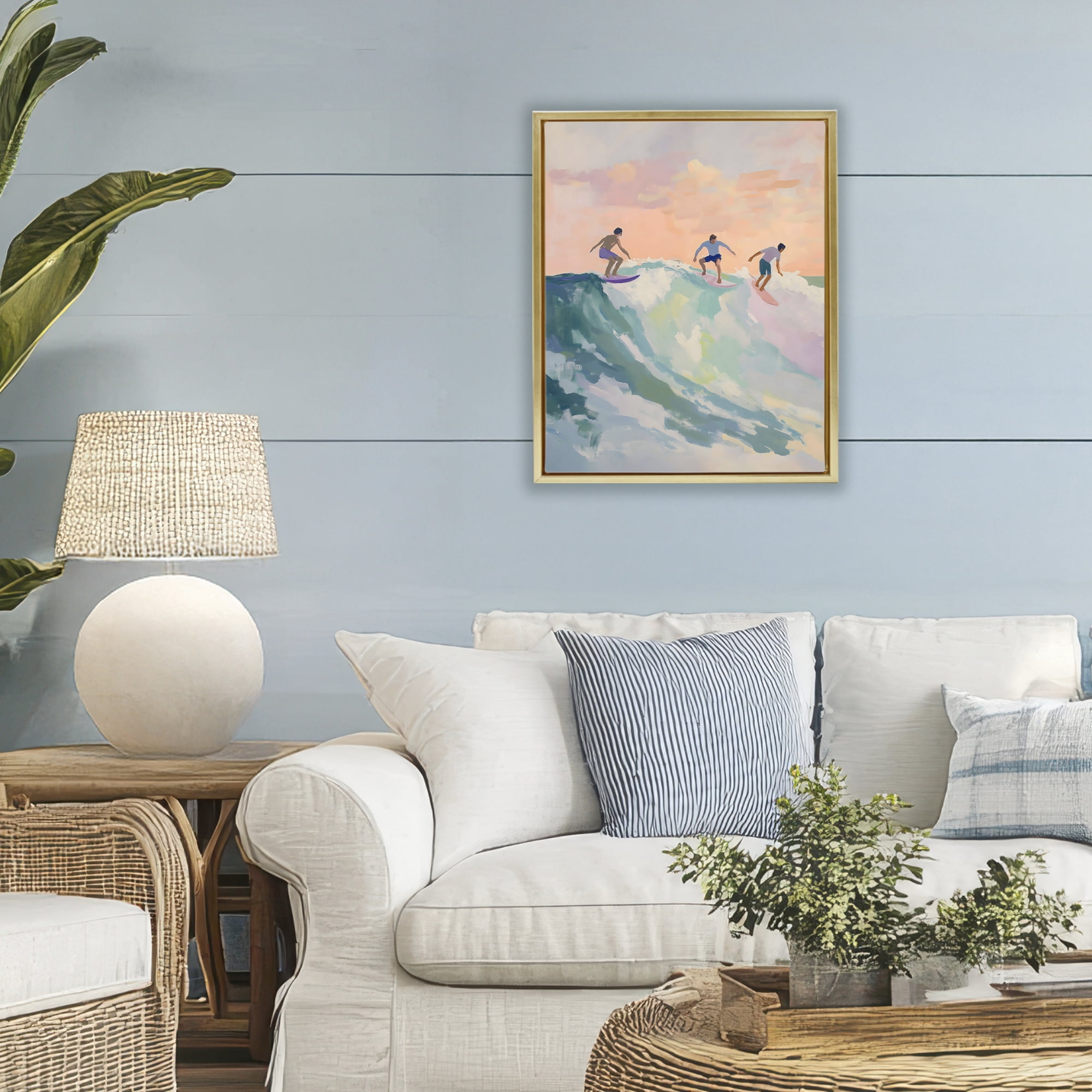 Stupell Industries Group of Surfers at Sunset Gold Framed Floater Canvas Wall Art, design by The Prints Vibe
