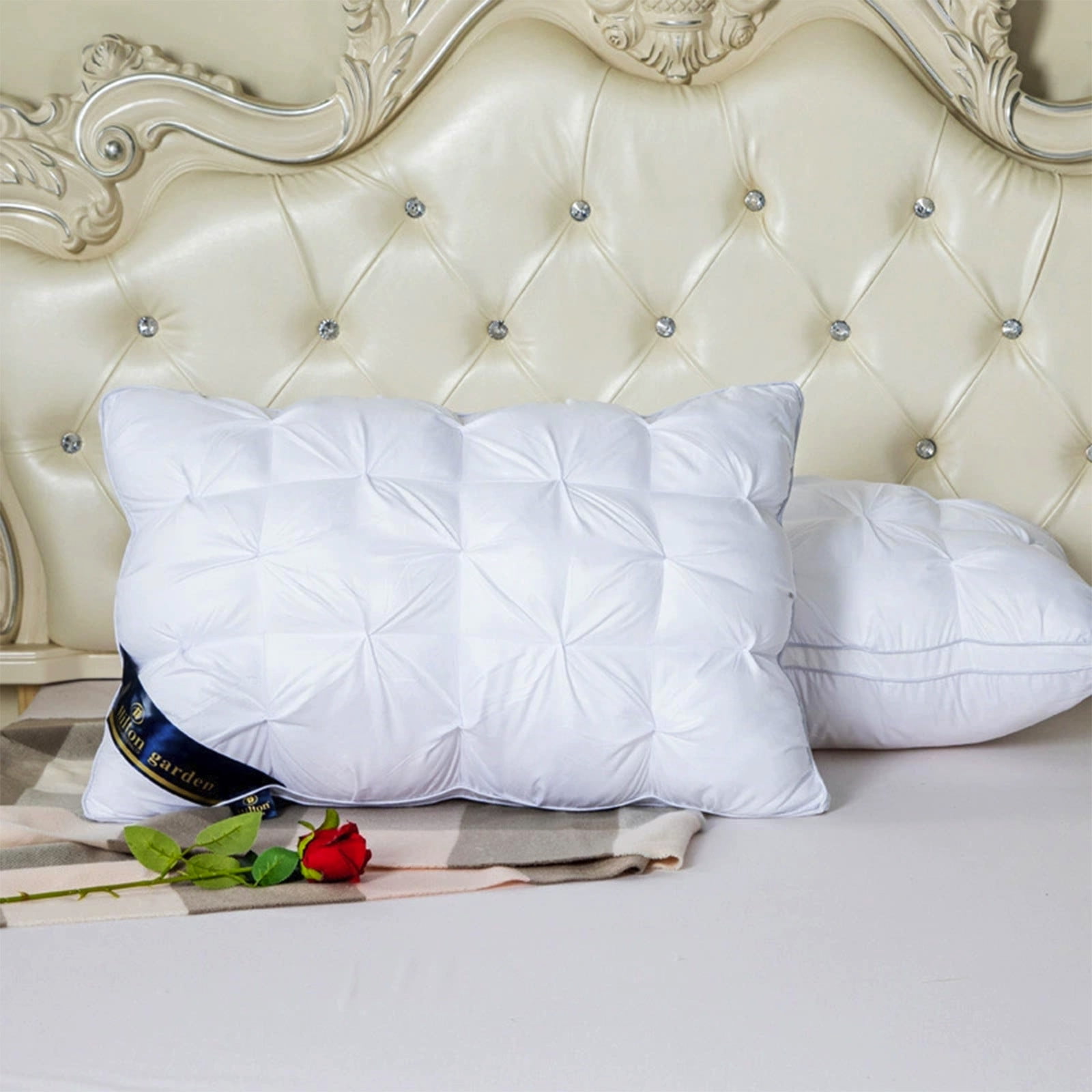 Luxury Goose Feather Down Pillows, Hotel Bed Pillows for Sleeping, Soft Fluffy for Sleepers (19"x29")