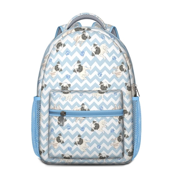 Pug and Footprints Backpack for School,Cute School Bag,Schoolbag with Adjustable Shoulder Straps & Padded Back,15.3"x11"x6.7"