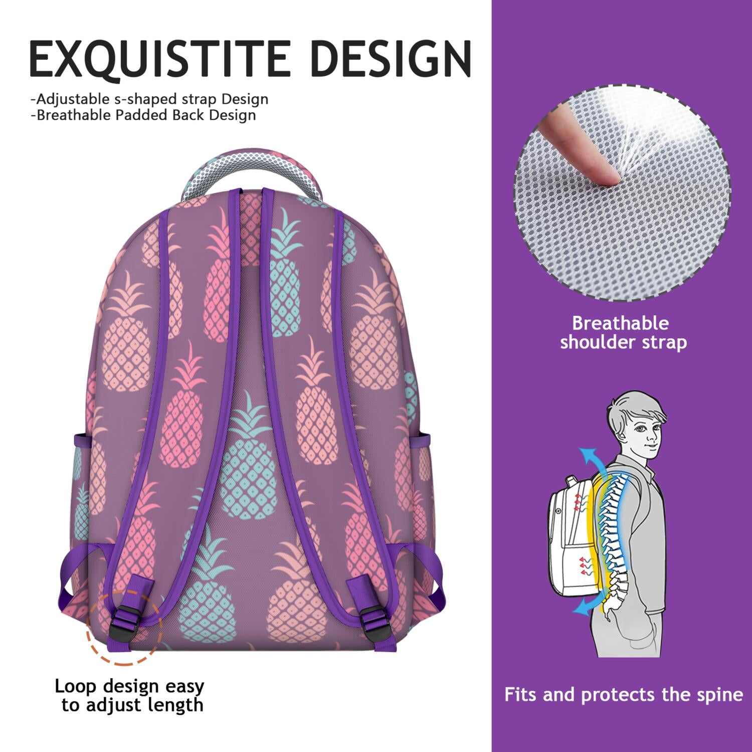 Pineapple Themed Travel Backpack – Stylish & Roomy for School & Weekend Trips, Durable Material, Comfortable Straps, Great Gift for Students