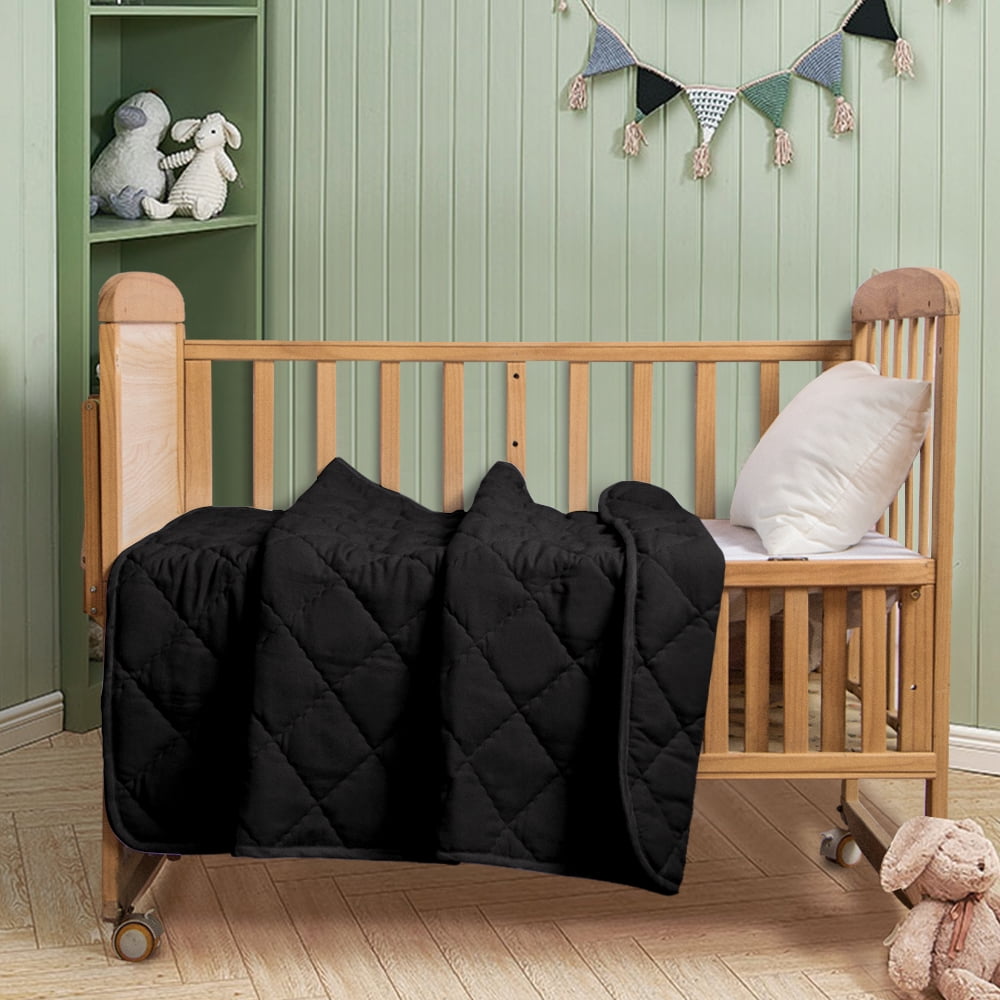 Flxxie Microfiber Ultra Soft Toddler Comforter, Warm Kids Crib Quilted Blanket, Black, 39"x47"