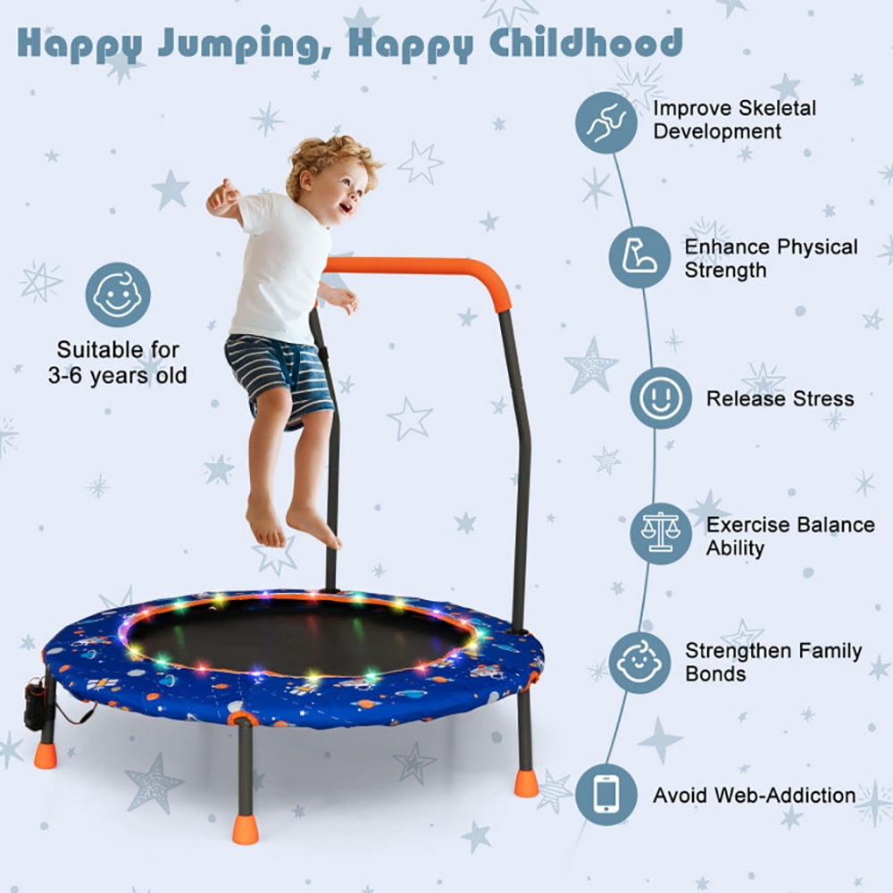Aimee Lii 36 Inch Mini Trampoline with Colorful LED Lights and Bluetooth Speaker, Kids Trampoline Outdoor, Exercise Trampoline for Backyards-Blue
