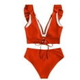thumbnail image 4 of Trajes de baño para mujer, Trajes de baño para mujer Moda Mujer Color liso Casual Hoja Sin espalda Abertura Cintura alta Bikinis Conjuntos de traje de baño para mujer Traje de baño, 4 of 5