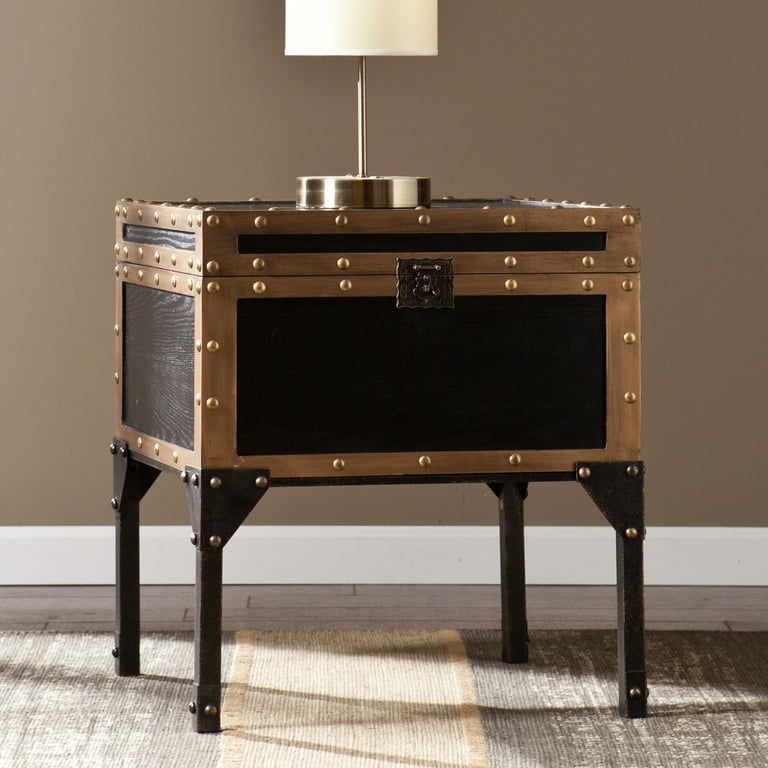 Charles Vintage Travel Trunk End Table Black and Bronze Walmart