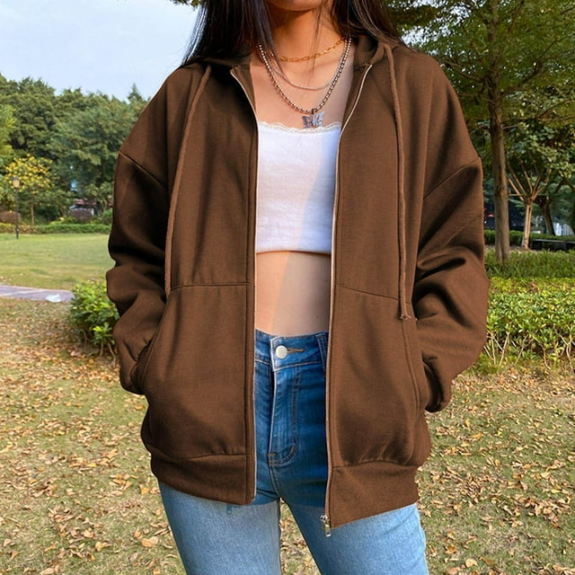 justharion Veste à Capuche à Fermeture Éclair en Coton de Couleur Unie pour Femmes