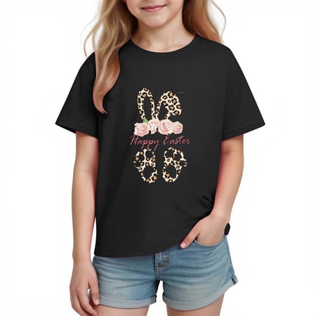 Auroural Girls Short Sleeve Shirts Size 10-12 Boys Girls Easter Shirts Rabbit Printed Tshirt Short Sleeve Top Funny Graphic Tshirts 3-14 Years