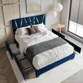 thumbnail image 2 of Home Design Hanover King Upholstered Storage Platform Bed Frame with Silver Acrylic Strip Headboard and Four Under-Drawers, Blue, Easy Assembly, 2 of 6