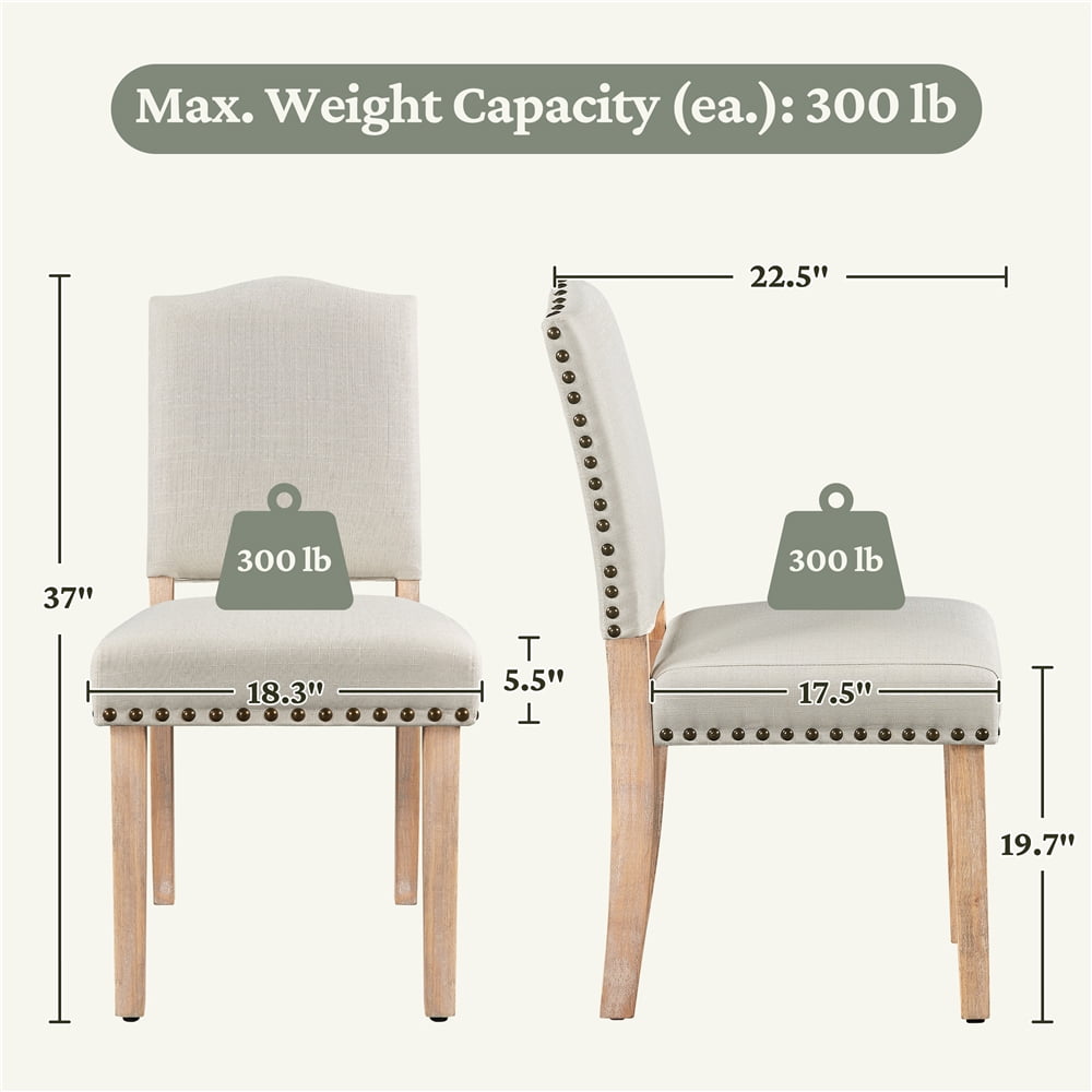 Topeakmart 2pcs Upholstered Kitchen Dining Chairs with Nailhead Trim, Beige