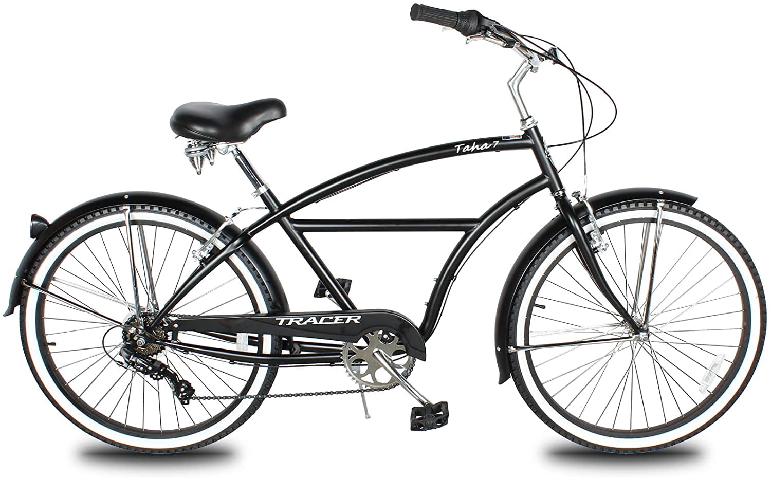WonderWheels 26" Beach Cruiser Coaster Brake Stainless Steel Spokes One Piece Crank Alloy Orange Rims 36H W/ Fenders - Black