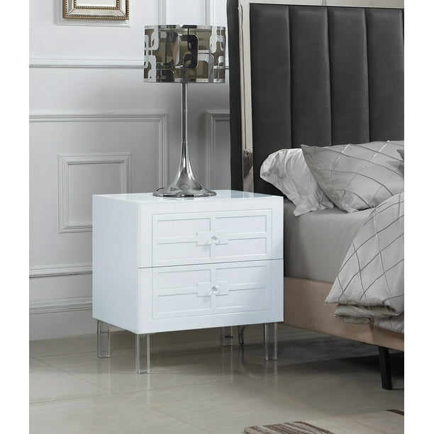 Chic Home Lucca Nightstand Side Table, Contemporary White Lacquer Side Tables