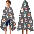 thumbnail image 3 of Gray Christmas Snowman Pattern Hooded Bath Towel，60"x35" for Ages 3 To 12 Kids, Quick Dry Lightweight Soft Microfiber Hood Beach Towel Cover Up for Kids, 3 of 7
