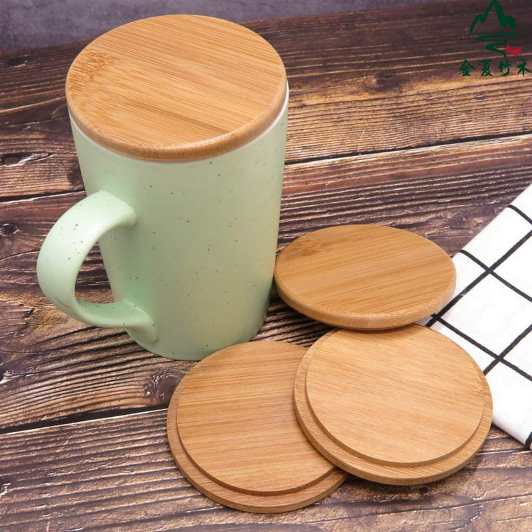 Pack of 4 Bamboo Cup Cover Wooden Cup Lid Coffee Mug Cup Lid Wooden Tea  Glass Cup Cover Drink Cup Lid Set