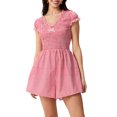 thumbnail image 2 of HWWANBEI Women One Piece Gingham Romper Summer V-Neck Short Sleeve Jumpsuit Plaid Dressy Playsuit, 2 of 9