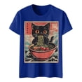 thumbnail image 3 of Graphic Tennis Tees for Women T-Shirts Cat Ramen Graphic Tee for Women Anime Top Casual Crewneck Shirt Lightweight Everyday Wear Blue L, 3 of 4