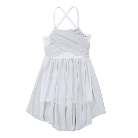 Miaeowve Girls Lyrical Ballet Dance Dress Sleeveless Shimmer Mesh Splice Tutu Skirted Leotard Dresses Dancewear White 10