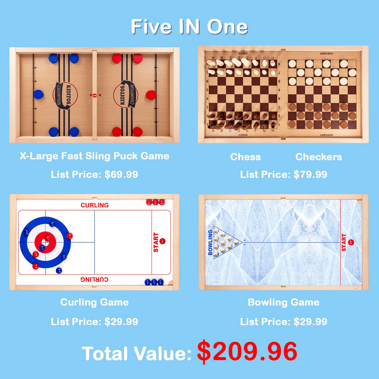  Sling Puck Game, Chess Game Set, Fast Sling Puck Game with  Chess Game, 2 in 1 Board Game Set, Large Size 22.7 in x 12.5 in, Wooden  Hockey Table Game : Toys & Games