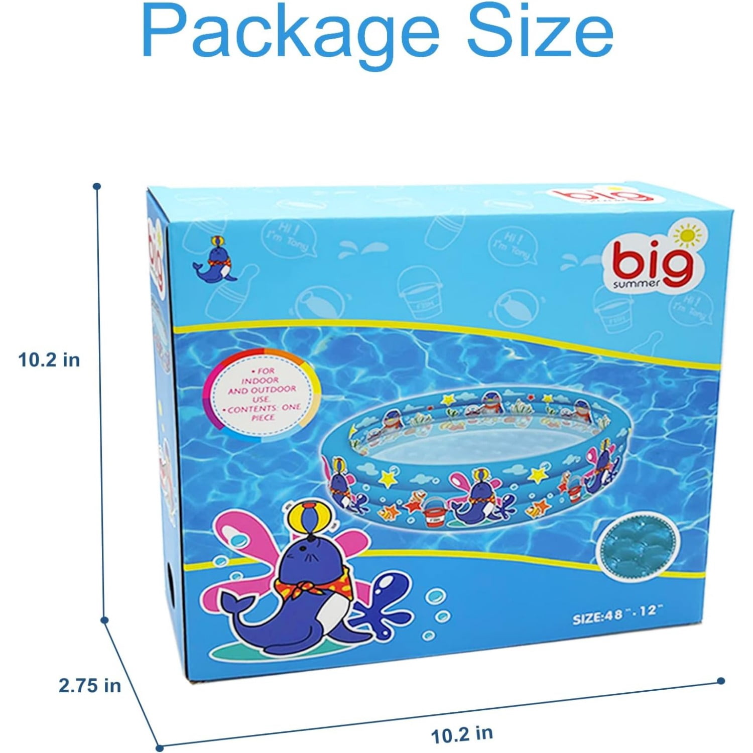 3 Rings Kiddie Pool for Toddler, 48”X12”，Kids Swimming Pool, Inflatable Baby Ball Pit Pool, Small Infant Pool (Blue)