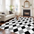 thumbnail image 2 of Black Grey Plaid Area Rugs 6'x9', Washable Small Throw Rugs for Kitchen Dining room, Modern Geometric Minimalist Checkered Indoor Outdoor Rug Non-Slip Low Pile Carpet Runner Reversible Floor Mats, 2 of 8