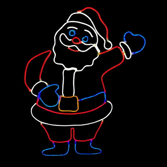 LED Neon Strip Light Waving Santa Christmas Decoration - Lighted Sign - Multi-Color - 28 Inch