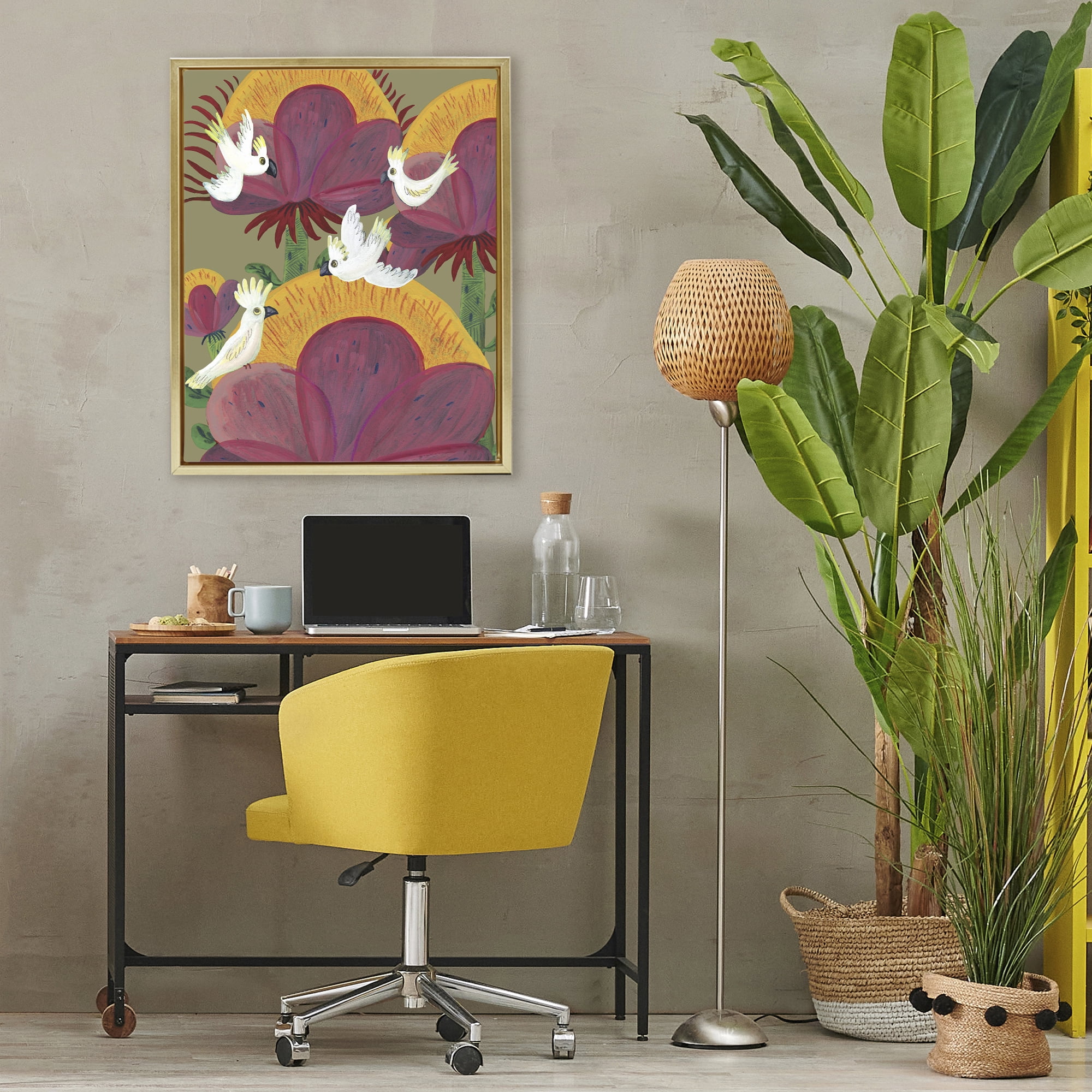 Stupell Industries Tropical Cockatoos & Plants Gold Framed Floater Canvas Wall Art, design by Kay Widdowson