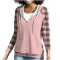 thumbnail image 6 of Womens Zip Up Sweatshirt, Hoodies for Women Fall Outdoor Athletic Plaid Printed Patchwork Drawstring Hooded Long Sleeve Pullover with Pockets S-3XL, 6 of 8