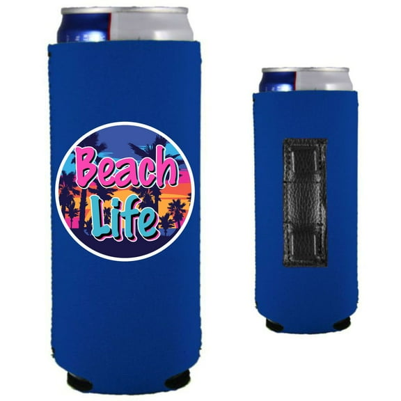 Beach Life Magnetic Slim Can Coolie (Royal Blue)