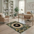 thumbnail image 2 of ODIKA 4'x6' Ultra-Soft Area Rug, Vinyl Record Mid Century Disc Emblem With Soundwave And Music Note Trim None Washable, Bare feet friendly, Silk-Touch for Bedroom Home office, 2 of 7