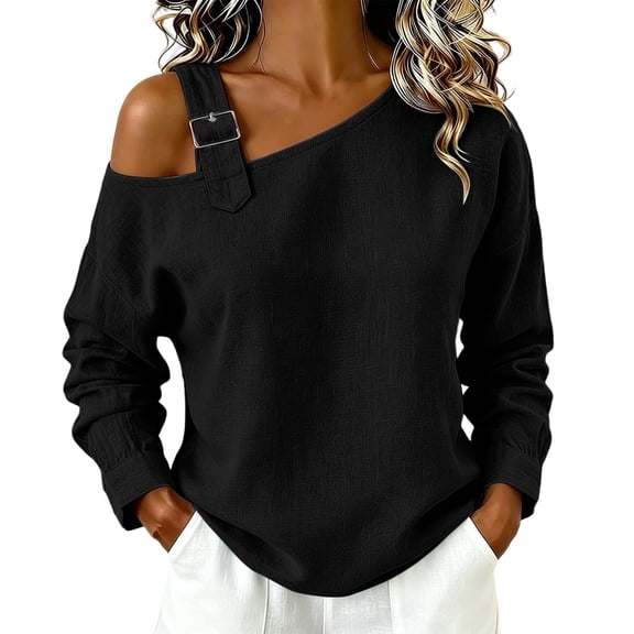 Edvintorg Womens Blouses Casual Fashion Off Shoulder Long Sleeve Loose Lightweight Pullover Top Women's Clothing Black XXL