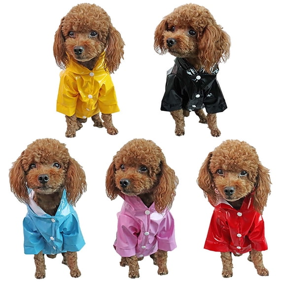 Pet Raincoat PU Leather Dog Jacket for 1-14 Lbs Small to Medium Puppy Reflective Snowproof Waterproof Hooded Outdoor Apparel, Blue Size L