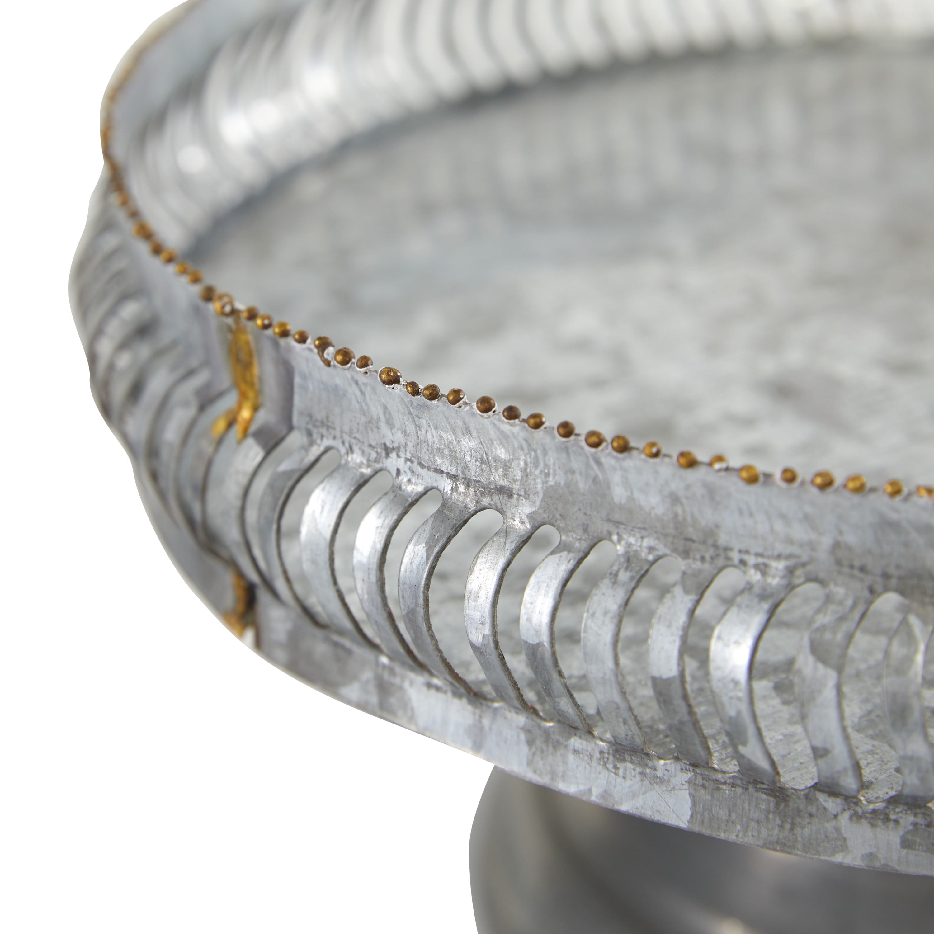 DecMode 12", 16"W Gray Metal Galvanized Cake Stand, 2-Pieces