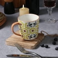 thumbnail image 5 of Floral Pattern Coffee Mugs, Bone China Tea Cups with Colored Handles, Set of 4, 5 of 5