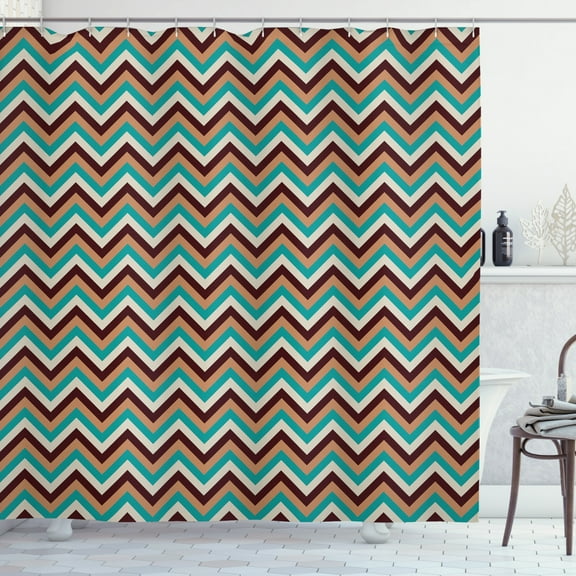 Chevron Shower Curtain, Horizontal Zigzag Line Pattern Striped and Contrast Colored Winter Fashion Design, Fabric Bathroom Set with Hooks, 69W X 70L Inches, Multicolor, by Ambesonne