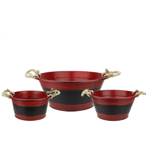 Napco Set of 3 Black and Red Round Christmas Buckets with Handles 16"