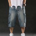 thumbnail image 4 of AHTJRT Men's Baggy Denim Shorts Y2K Style Loose Fit Cargo Pants Hip Hop Streetwear Essentials Blue 2XL, 4 of 6