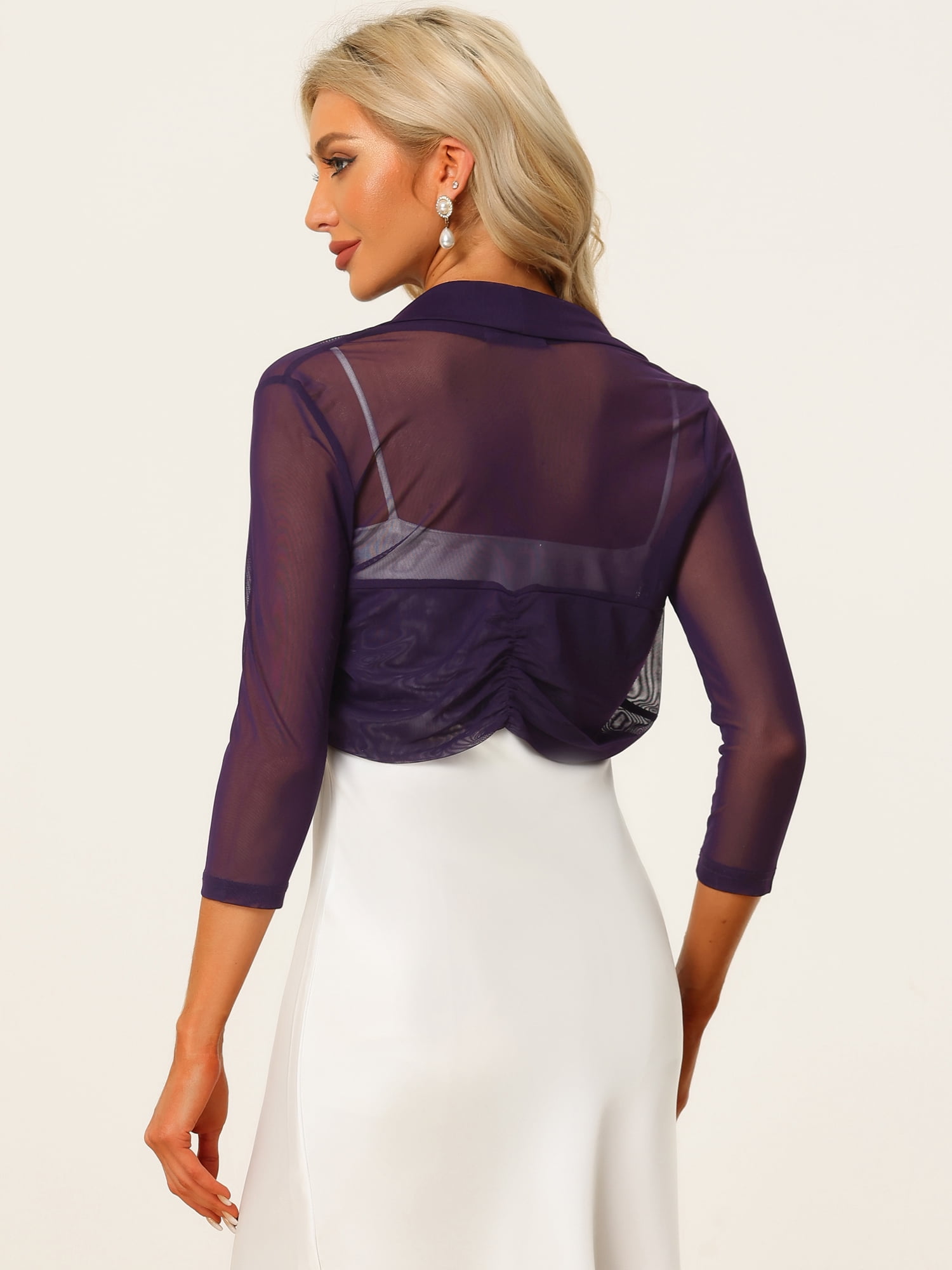 DARING DIVA Semi Sheer Elegant 3/4 Sleeves Blouse 3XL Purple