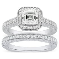 Jay Heart Designs 925 Sterling Silver Simulated White Diamond Squared Bridal Engagement Ring Set