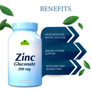 Zinc Gluconate 50 mg - Immune System support & healthy skin - 100 tablets