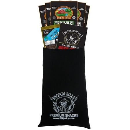 Buffalo Bills 7-Piece Low Carb Beef Jerky Sampler Black Velour Wine Gift Bag (2 carbs or less)