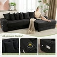 thumbnail image 4 of 110.75" Modular L-Shaped Cloud Sofa, Black Corduroy Fabric Sectional Couch for Living Room, with Movable Ottoman, Cup Holders & Side Pocket, Includes 8 Throw Pillows, Unfolds into Bed, 4 of 9