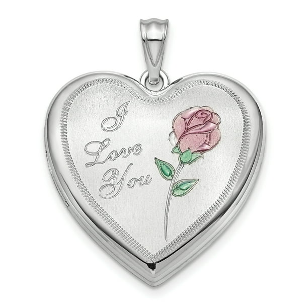 925 Sterling Silver 24mm Enameled Rose Ash Holder Heart Photo Pendant ...