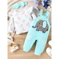 thumbnail image 2 of Gureui Baby Girls Outfit, Long Sleeve Crew Neck Elephant Print T-shirt with Embroidery Overalls and Headband Clothing Set, 2 of 9