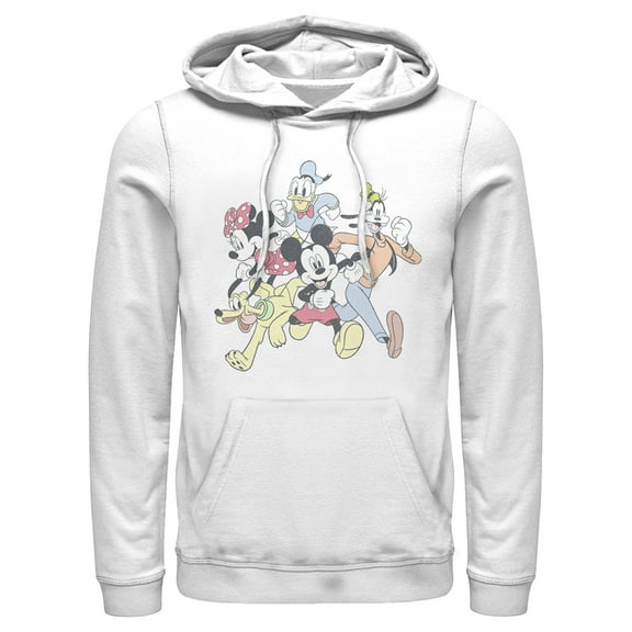Men's Mickey & Friends Running Group Shot Pull Over Hoodie White Small